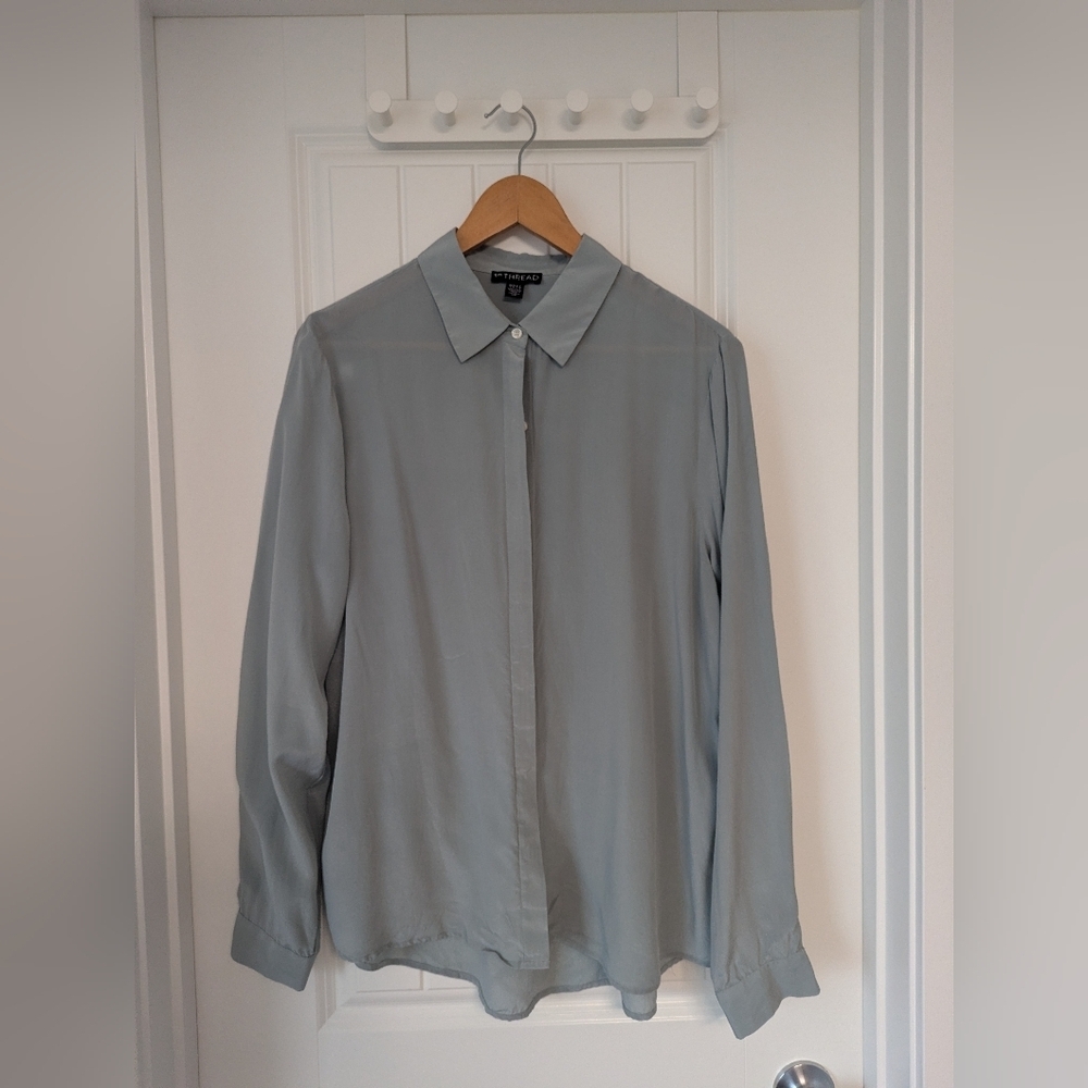 En Thread 100% Silk Blouse Seafoam Green Color Size Large